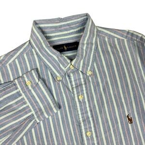 Ralph Lauren Button Down Shirt Mens Large Blue Striped Long Sleeve 100%‎ Cotton